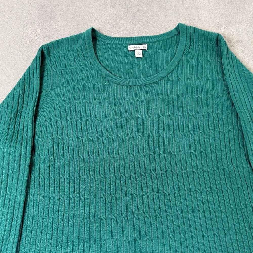 Croft and Barrow Sweater Womens 3X Teal Cable Knit Long Sleeve Classic‎ Casual - Picture 5 of 12